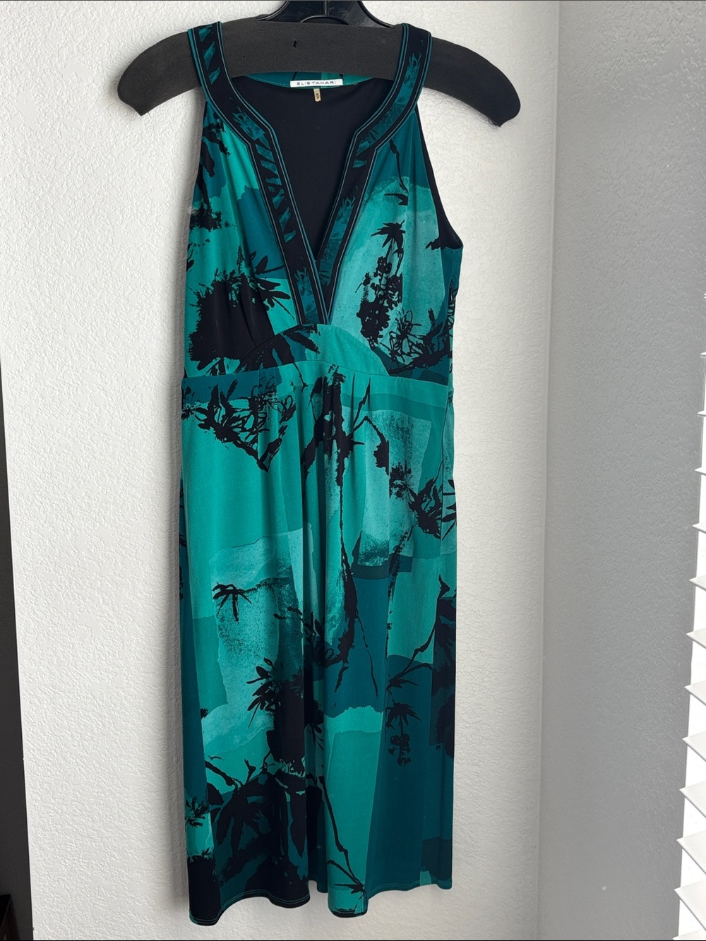 Teal & Black V-Neck Tropical Print Dress